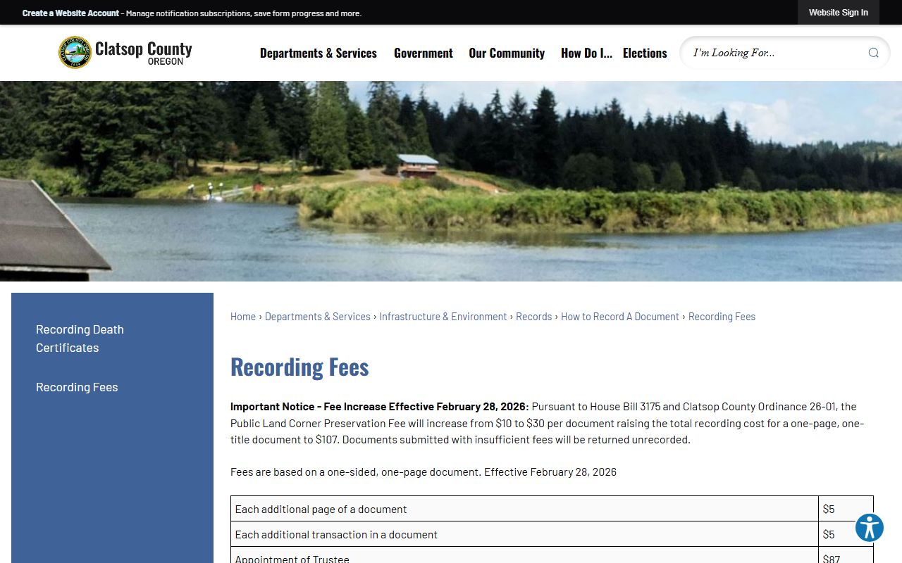 Clatsop County Clerk of Court recording fee distinction
