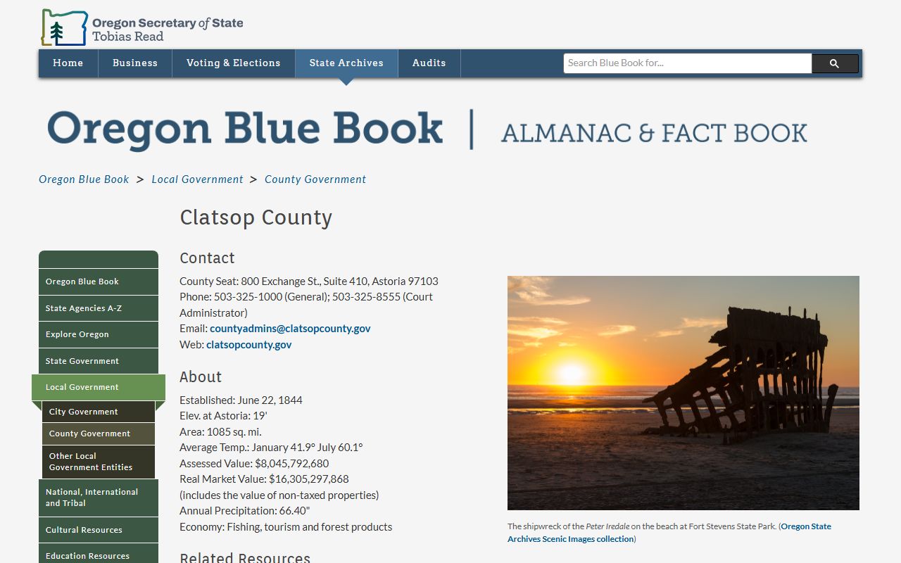 Clatsop County Clerk of Court Oregon Blue Book county profile