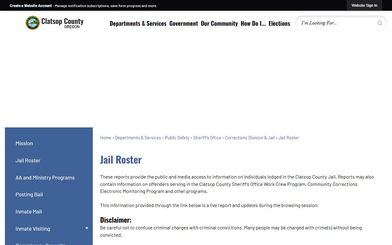 Clatsop County arrest records jail roster explanation