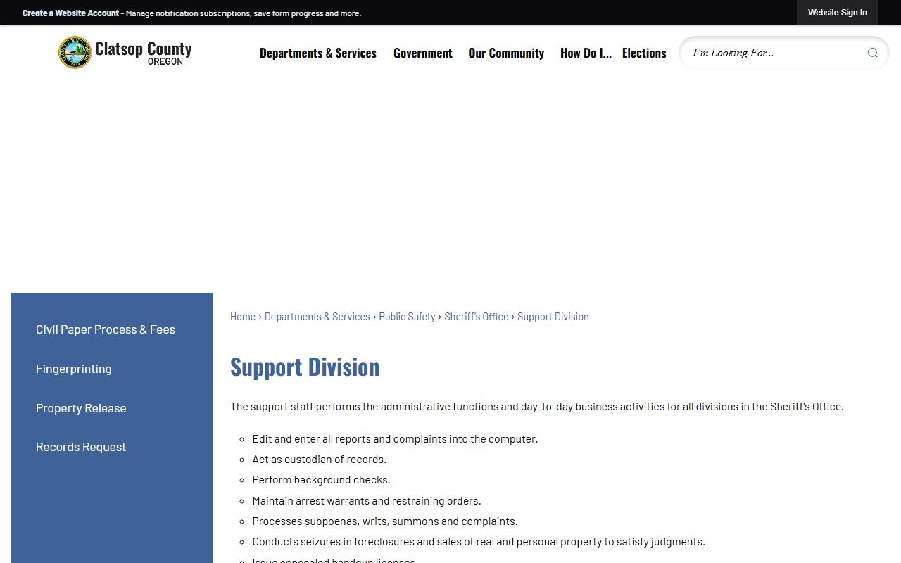Clatsop County arrest records sheriff support division