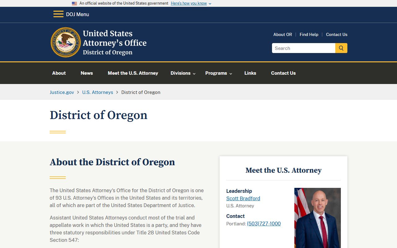 Clatsop County court dockets U.S. Attorney Oregon page