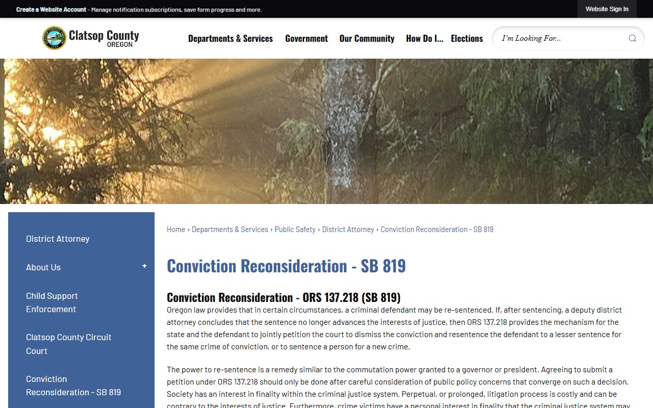 Clatsop County criminal court records conviction reconsideration page