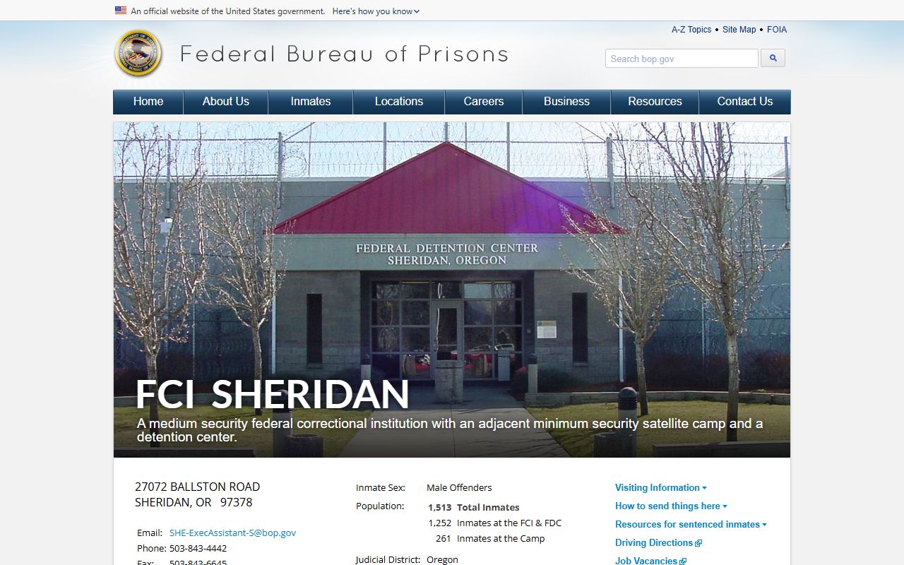 Clatsop County criminal court records FCI Sheridan federal prison page