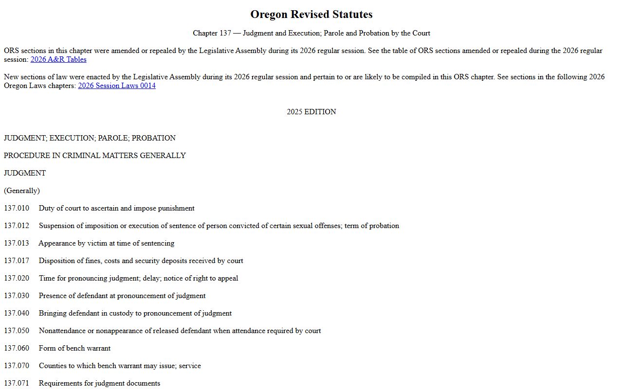 Clatsop County criminal court records Oregon criminal judgment statutes