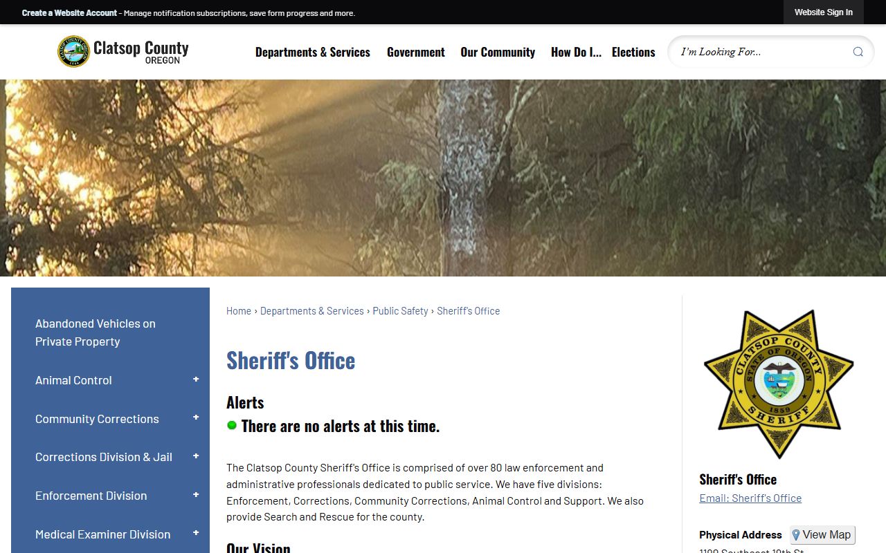Clatsop County court records Sheriff's Office page
