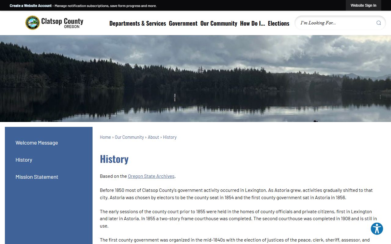Clatsop County court records county history page