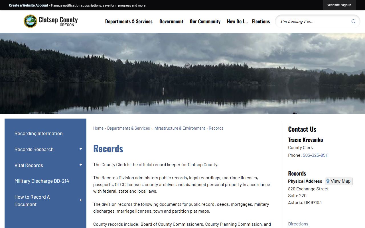 Clatsop County court records County Records Division page
