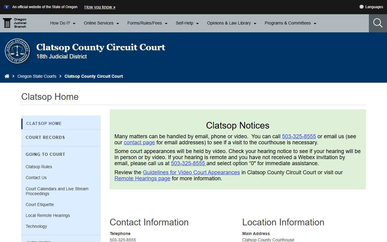 Clatsop County court records OJD Circuit Court homepage