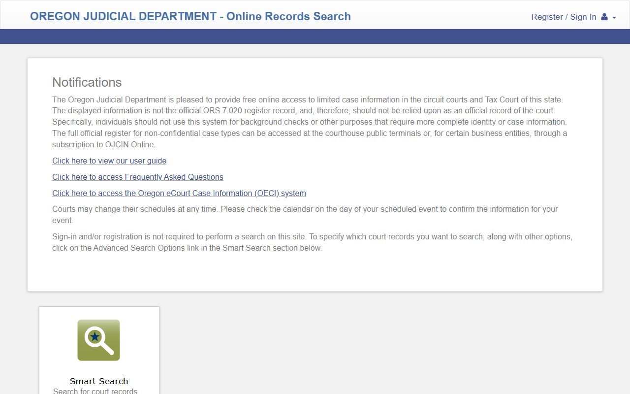 Clatsop County court records OJD Smart Search portal