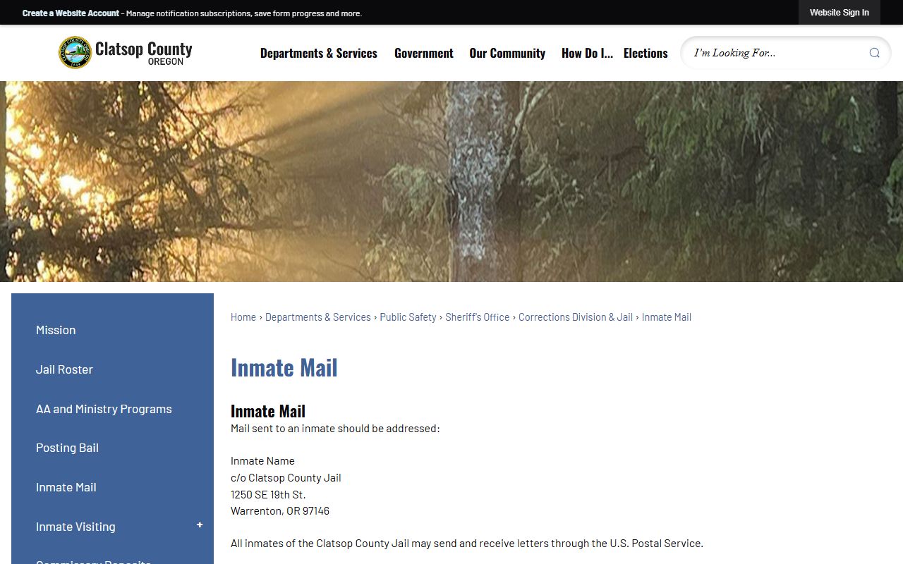 Clatsop County inmate search inmate mail rules