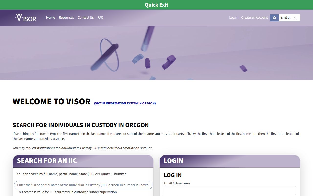 Clatsop County inmate search Oregon VISOR custody notification