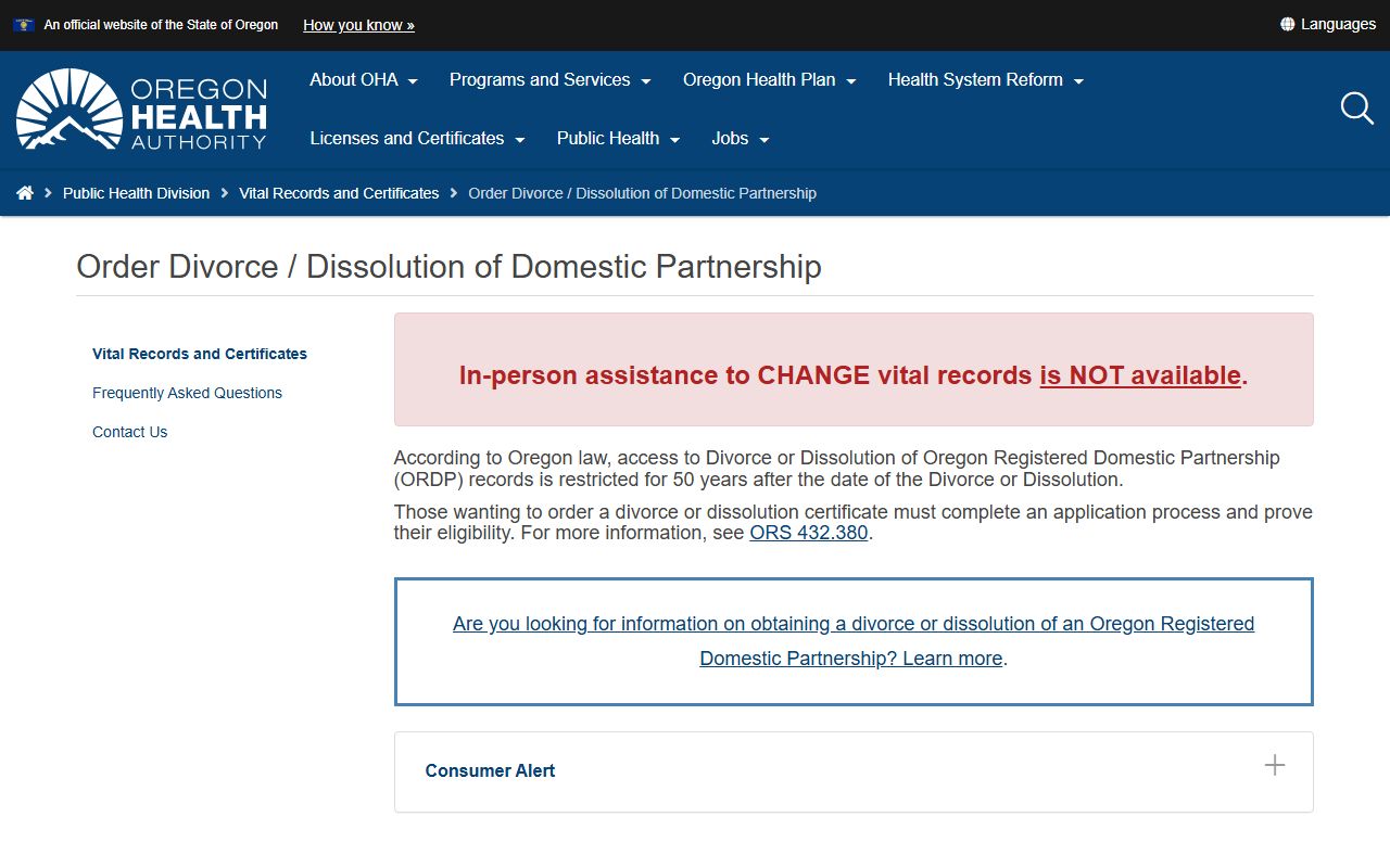 Clatsop County divorce records Oregon certificate ordering
