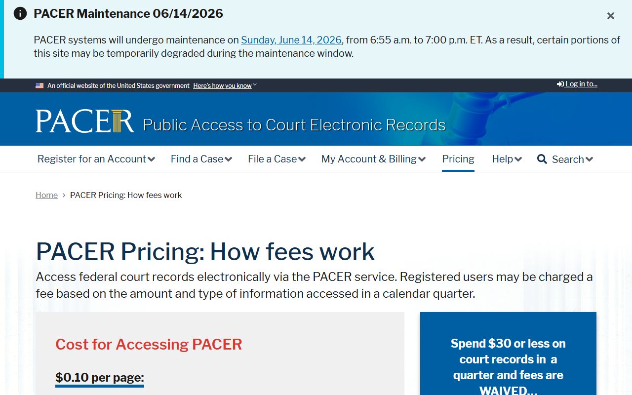 Clatsop County probate records PACER fee distinction