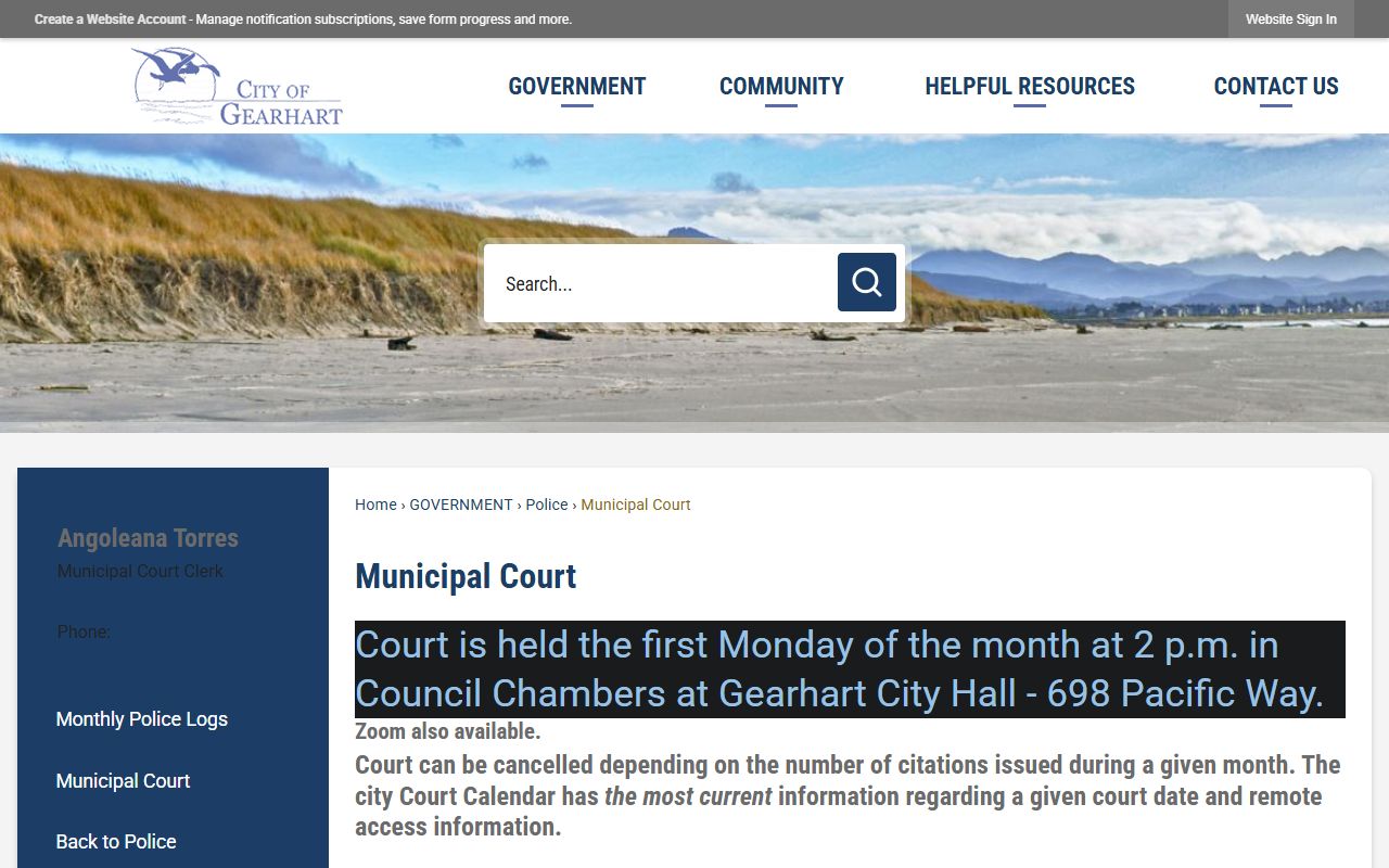 Clatsop County warrant search Gearhart Municipal Court